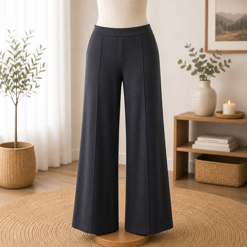 Joan‎ Rivers Black Wide Leg Pintuck Knit Pants Petite XL XLP Elastic Waist